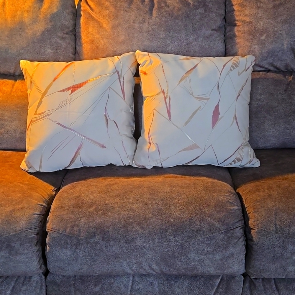 Two custom-made sofa/chair pillows. Beautiful classy abstract design.